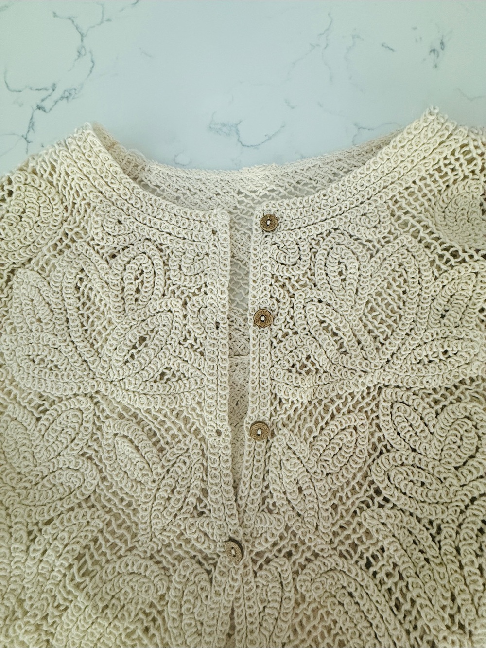 Cream Crochet Button-Front Women's Sweater - Picture 2 of 6